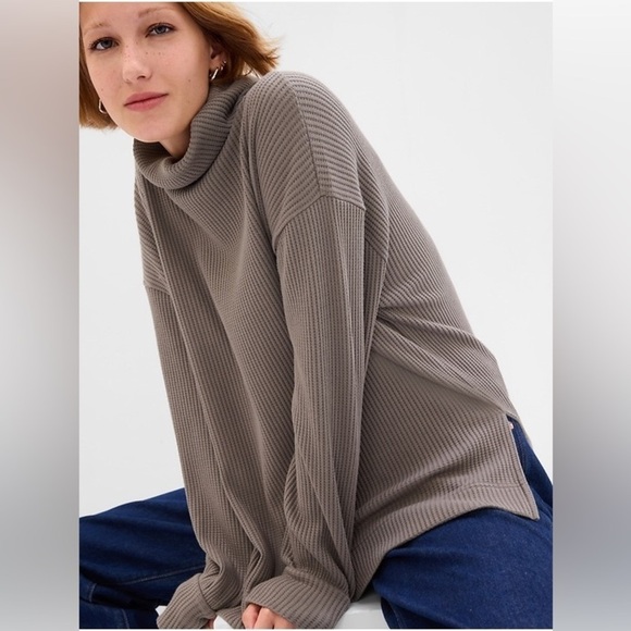 Gap Waffle Oversized Chunky Turtleneck in Cashmere Gray Size Large - Picture 1 of 6